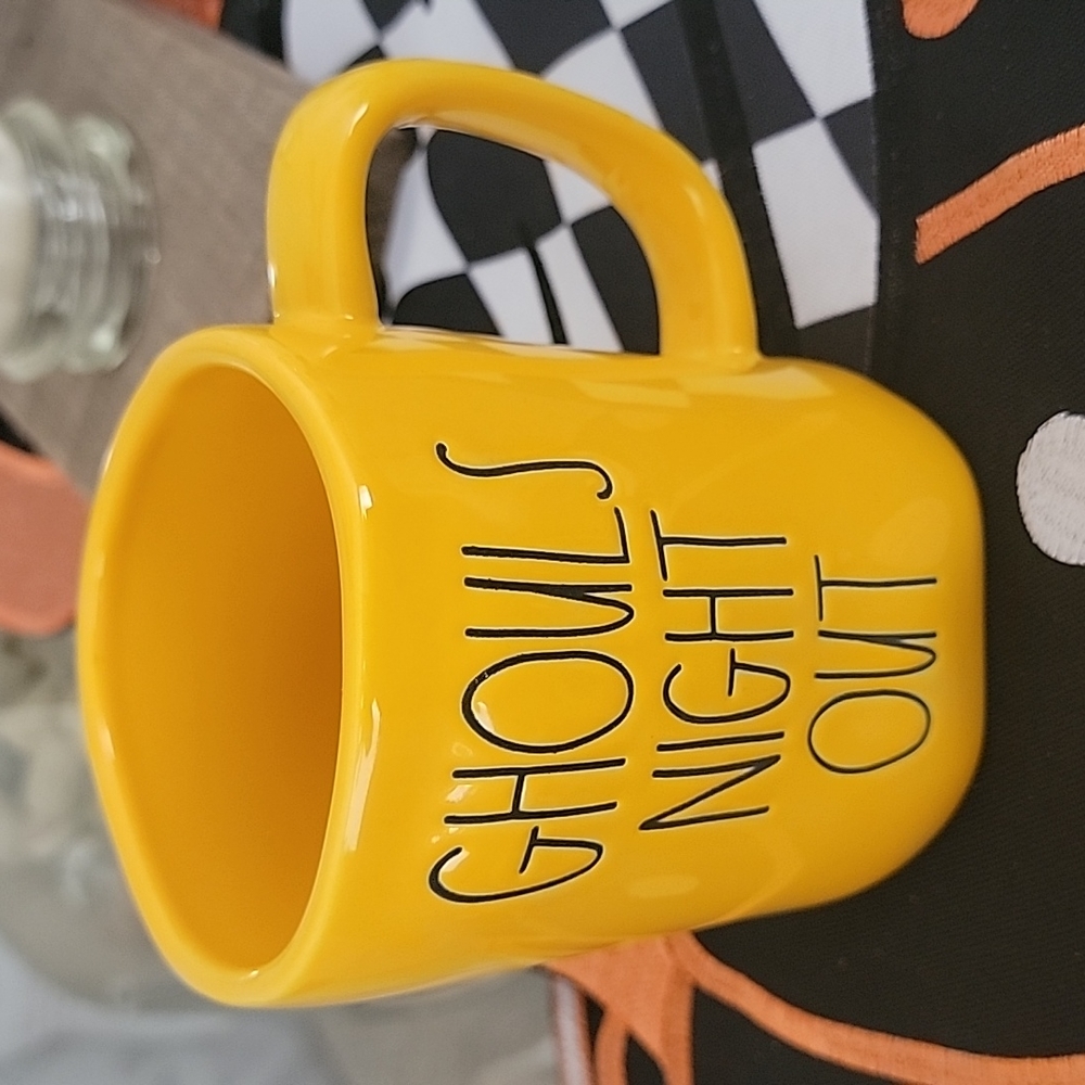Rae Dunn GHOULS NIGHT OUT yellow mug Halloween release